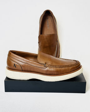 Mocassim Couro Marrom Claro com Branco - Kennedy Store